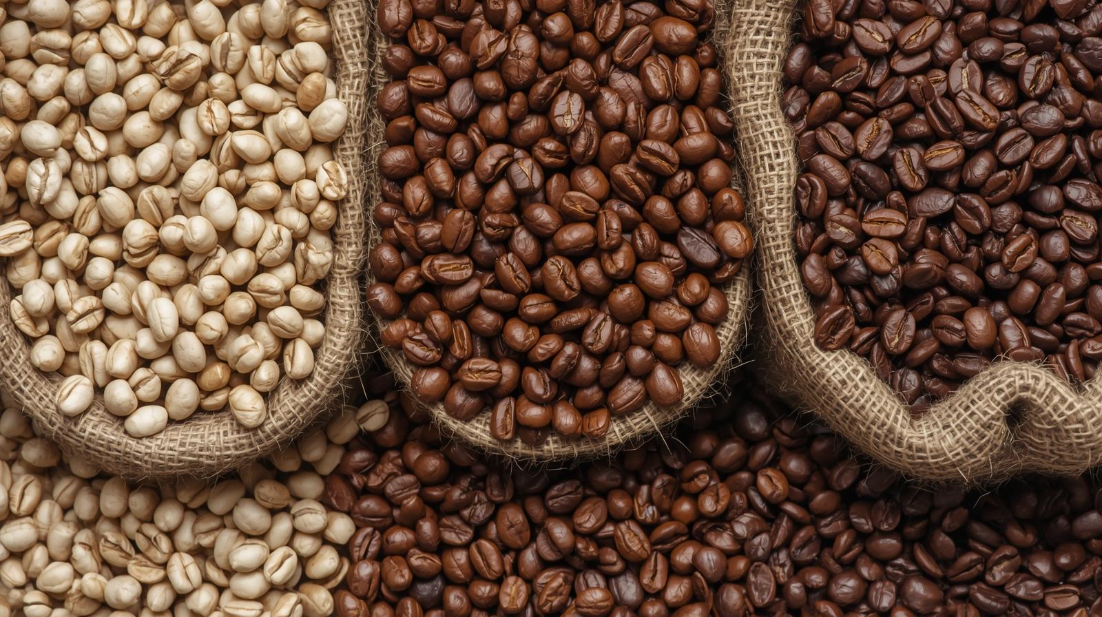 سه ظرف دانه قهوه در کنار هم با رُست روشن، متوسط و تیره به صورت مقایسه ای